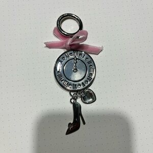 Stoney Clover Lane Silver Clock & Charm Keyring with Pink Bow